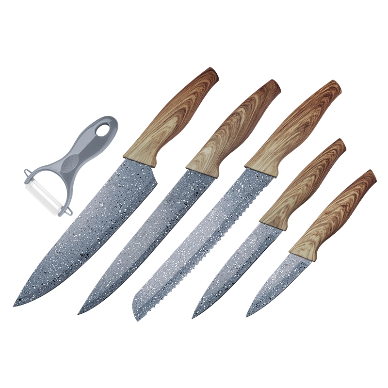 مقبض خشبي مغلفة 6PCS المطبخ سكين الشيف مجموعة مع اللوحة الرخامية
